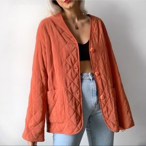 VINTAGE | 100% Silk Oversized Quilted Lined Blazer Cardigan Sweater Top